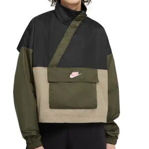 Nike Sportswear Women's Black and Olive Pullover Jacket Size Large